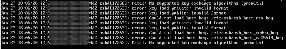 阿里云ECS实例使用ssh命令登录时出现“No supported key exchange algorithms”报错的解决方法